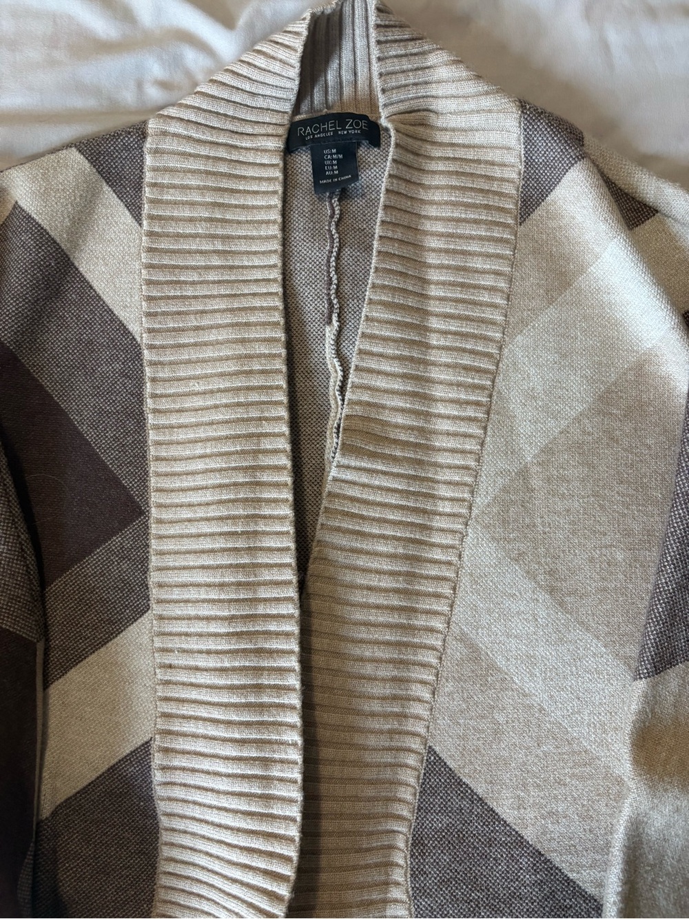 Rachel Zoe Beige & Brown Shawl-Collar Sweater
